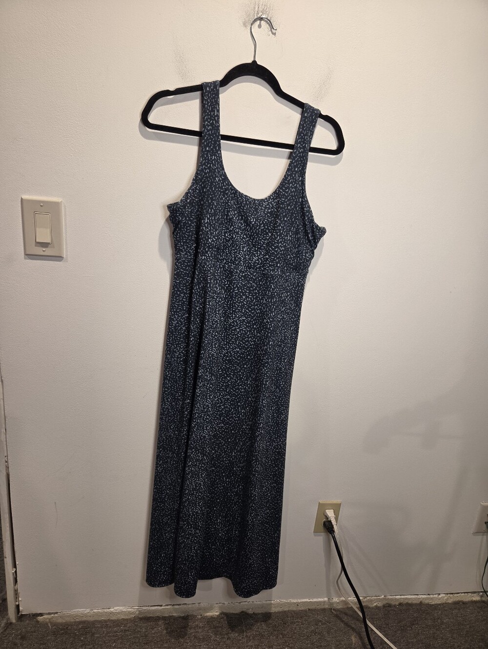 Prana Size L Lata Beach Midi Dress Shelf Bra In Black/blue Print